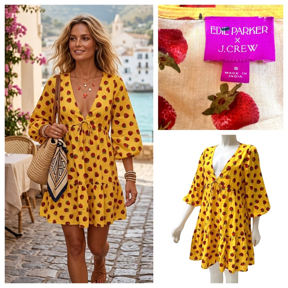 Edie Parker x J.Crew Strawberry Print Cotton Cover-Up Dress Beachwear Boho Small